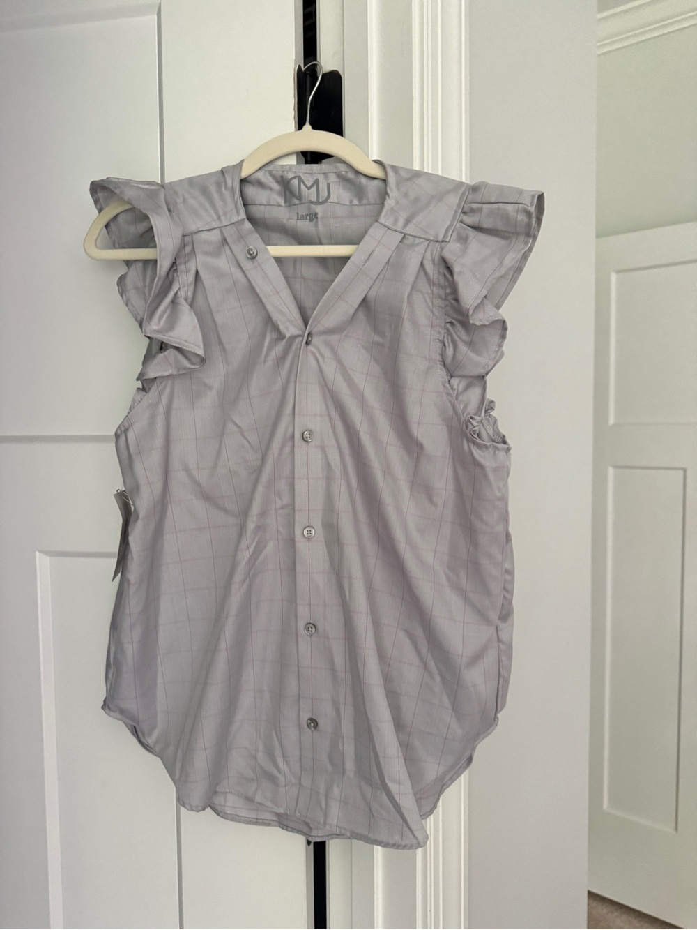 KMJ Olivia shirt gray button down ruffle top new NWT
